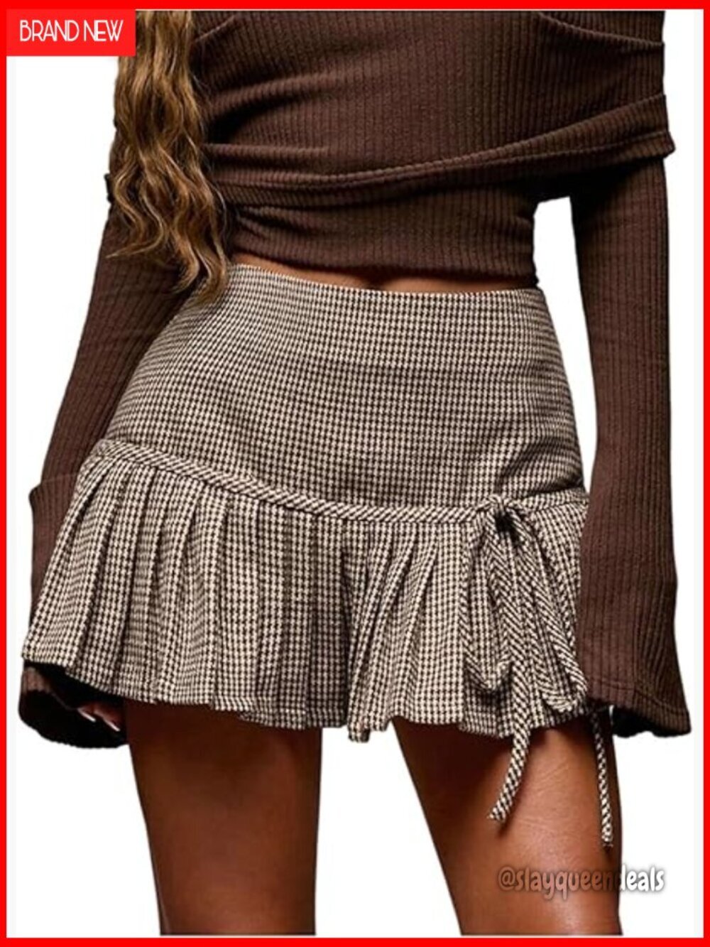 Y2K Plaid Mini Skirt Pleated A-Line Tie Front Skort Regular Fit